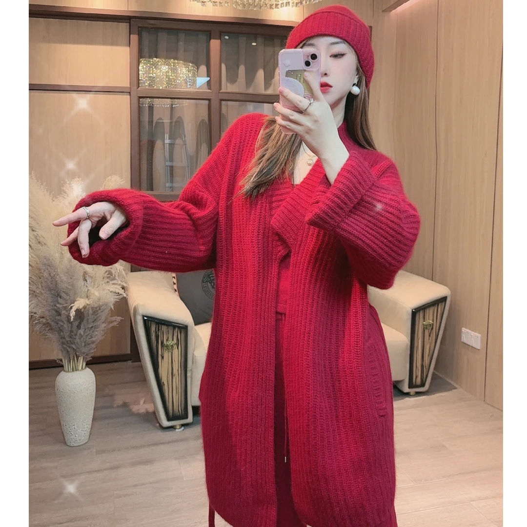 【DC品牌女装】秋冬休闲钢琴领网红气质时尚显瘦中长毛针织开衫