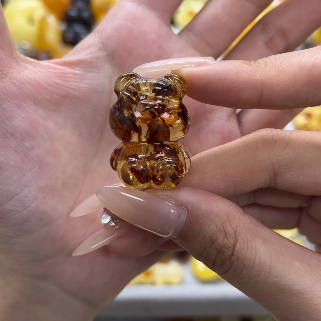 琥珀未镶嵌裸石天然琥珀花珀熊