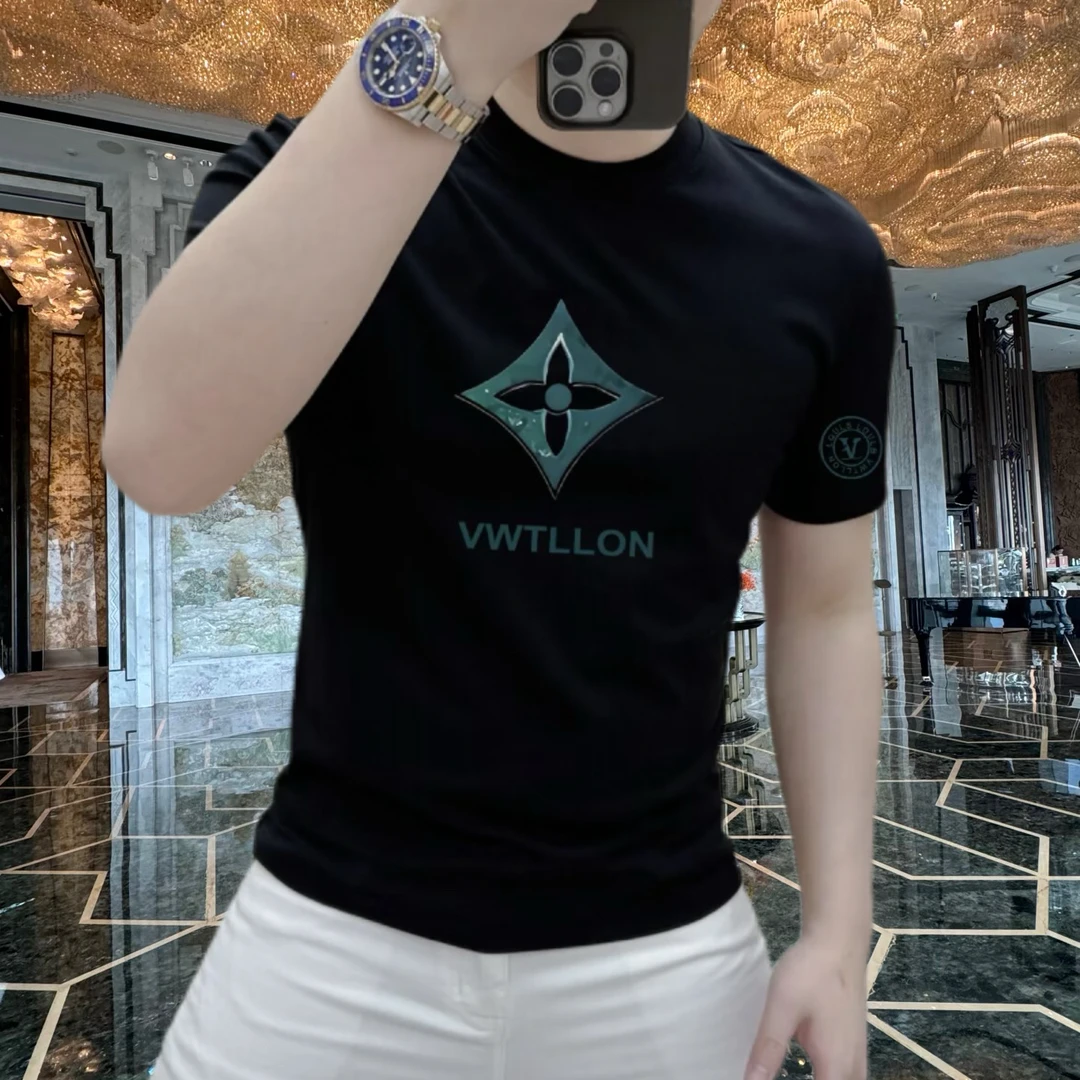 短袖印花男士夏季蜜蜂印花T恤百搭修身男士个性轻奢