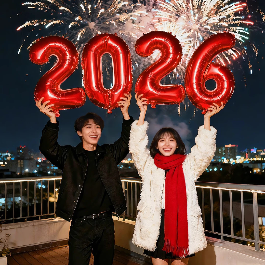 2026跨年晚会拍照道具手拿数字气球贺新马年拍摄氛围布置装饰春节