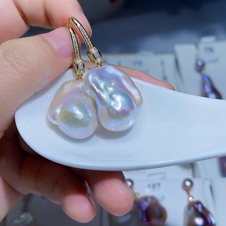 淡水珍珠耳饰银S925镶嵌熊**晶