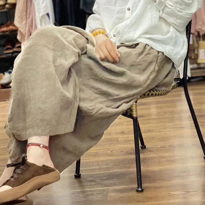 【现货+运费险】春夏秋棉麻休闲裤复古禅意纯色文艺范阔腿裤Y560