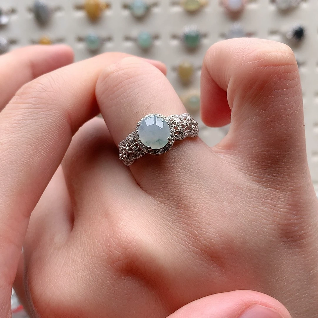 翡翠戒指银S925镶嵌0066