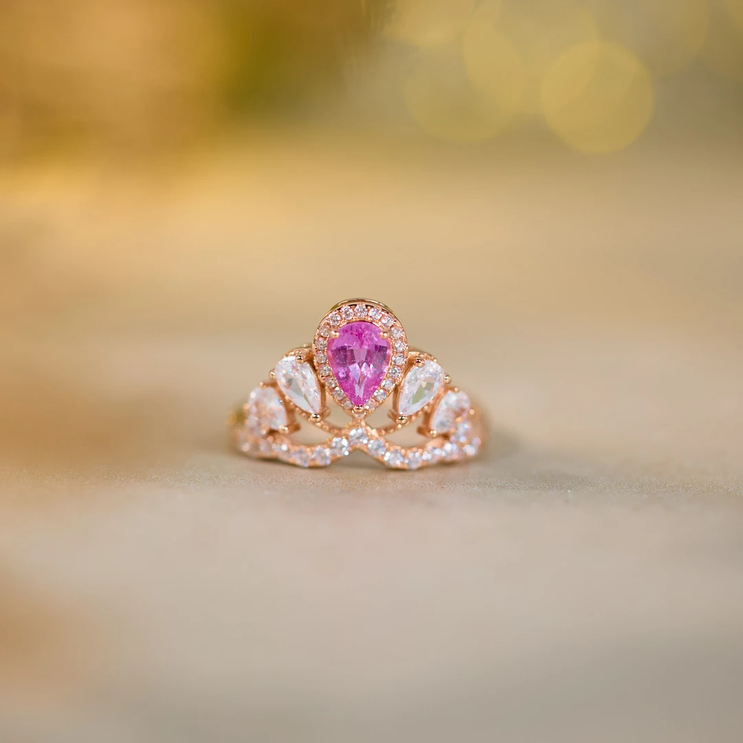 【歪歪】粉蓝宝水滴戒指5*7（玫）（多样性发一）XB-H8820