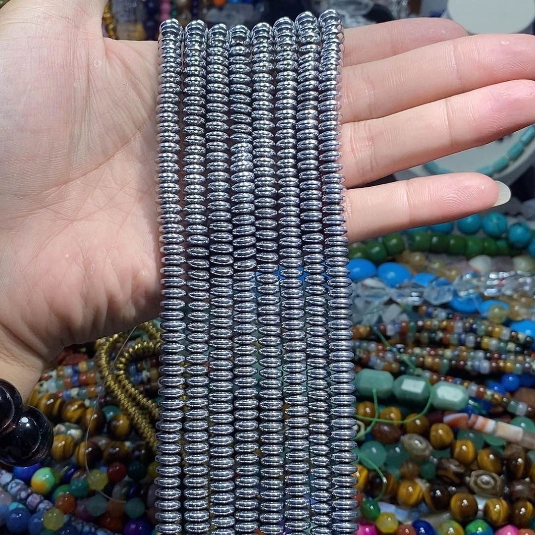 石英质玉未镶嵌,2条黑胆石飞碟隔片8mm,