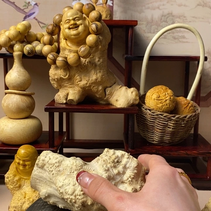 香榧木福*黄杨木手把件