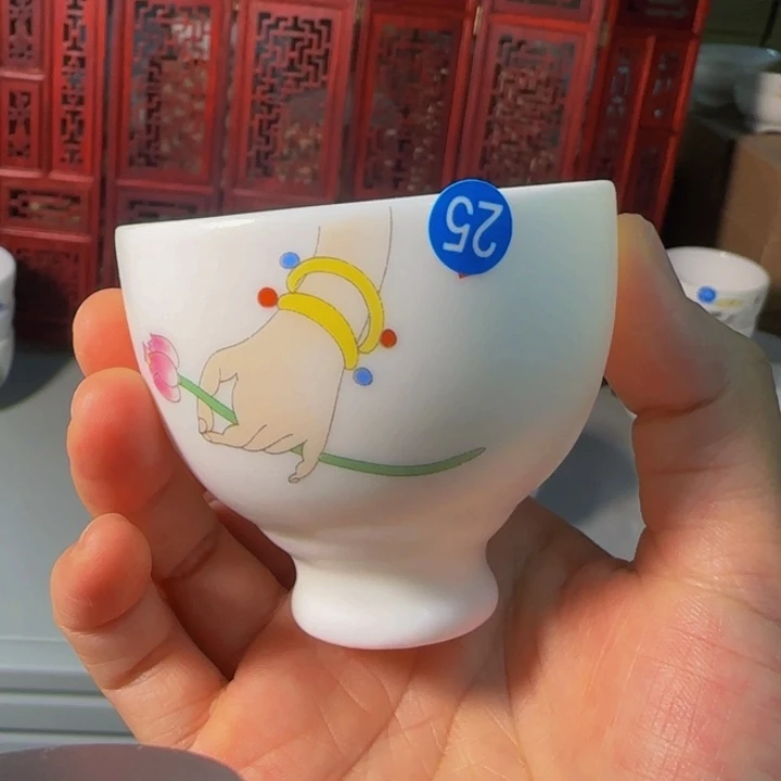 孤品羊脂玉素烧高脚杯60cc25号