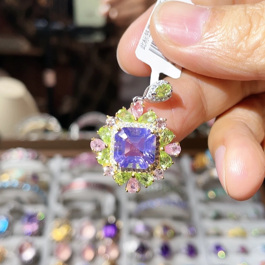 紫晶吊坠(不含链)银S925镶嵌薰衣草