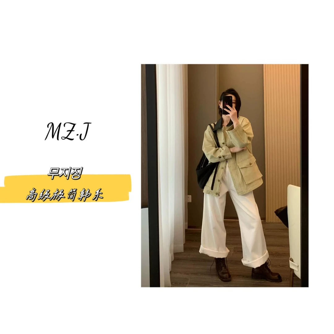 무지징-「纽约街头」韩国单！复古拼接拼皮领水洗风衣-404