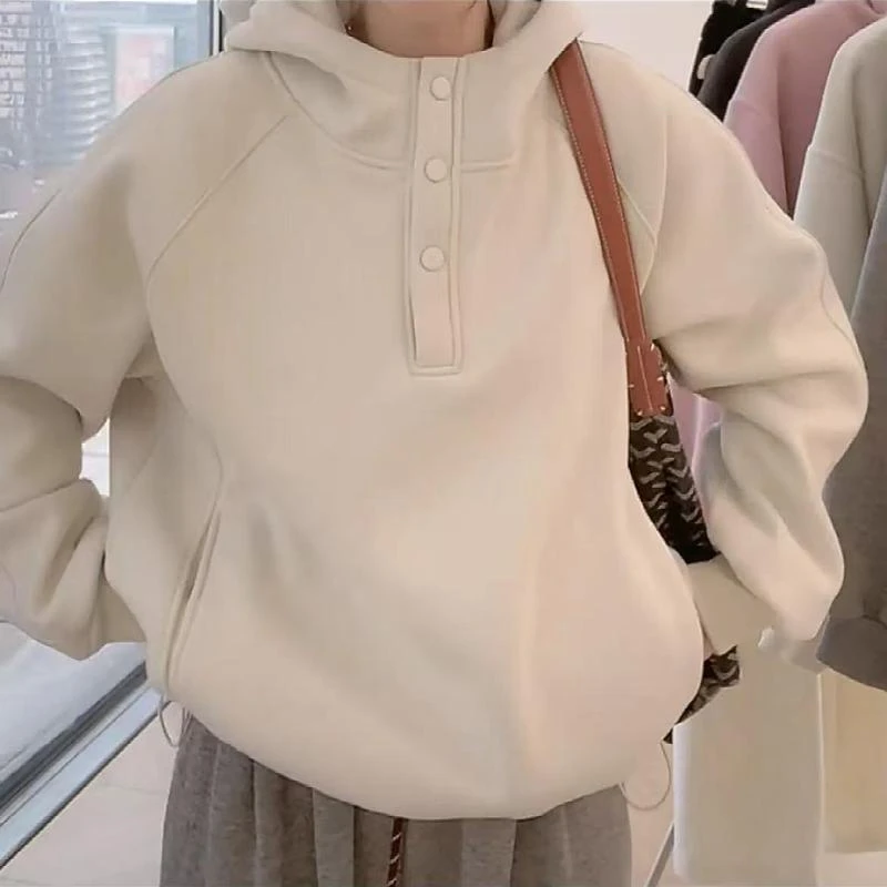 大码胖MM加绒防风领连帽长袖卫衣女酷飒冬装新款宽松显瘦保暖上衣