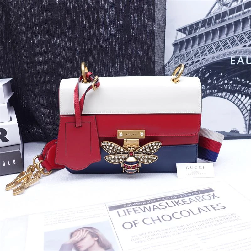 95新 GUCCI/古驰 Margaret 红拼蓝拼白色 单肩包T_ZY0000396144