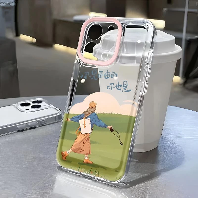 自由奔跑女孩适用iphone16创意15透14手机壳华为vivo小米oppo软套