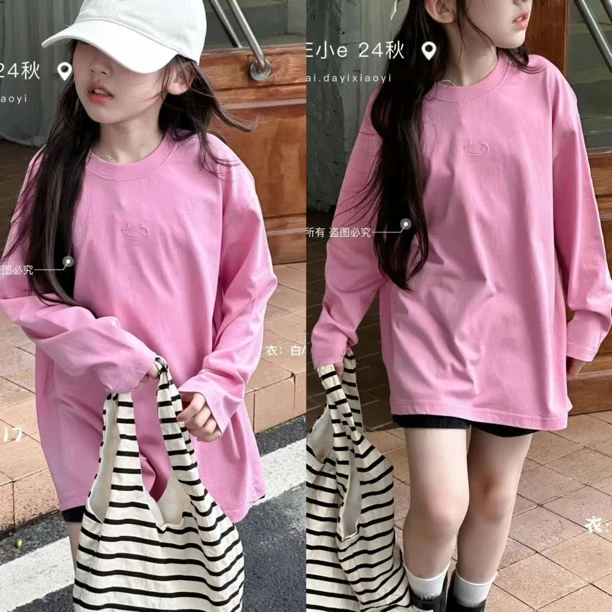 大E小e女童春秋款长袖T恤5217 女生刺绣百搭反季清仓捡漏时尚圆领