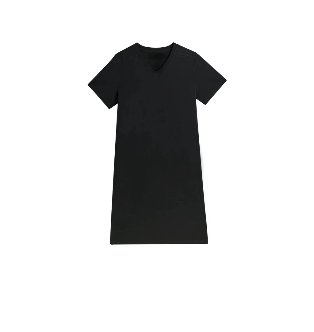 HELLEN CHEBRY慵懒风V领后开叉连衣裙宽松遮肚显瘦