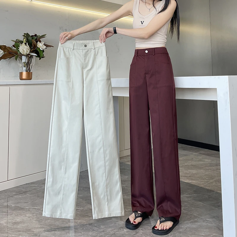 春夏薄款冰丝窄版阔腿裤女初中高中学生小个子九分裤休闲直筒长裤