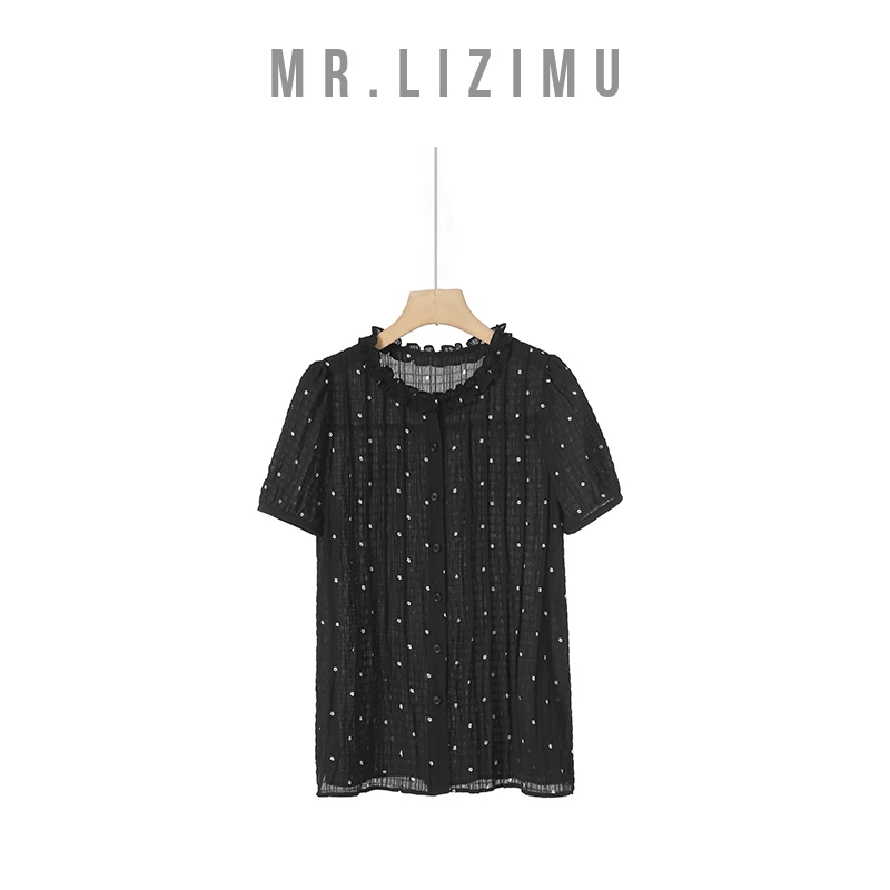 李子木先生单排多扣印花领口木耳边经典时尚显瘦2025夏季新款小衫