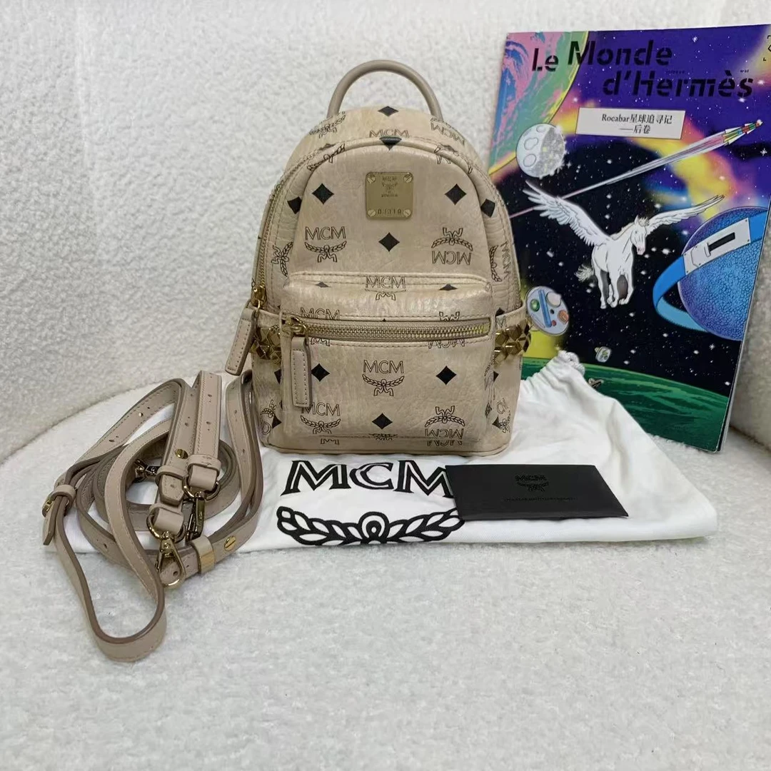 95新 MCM 壹臻/米色老花超mini双肩包/62263390