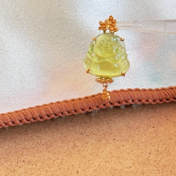 天然碧玺18k金镶嵌正装佛公锁骨吊坠 联系客服下单