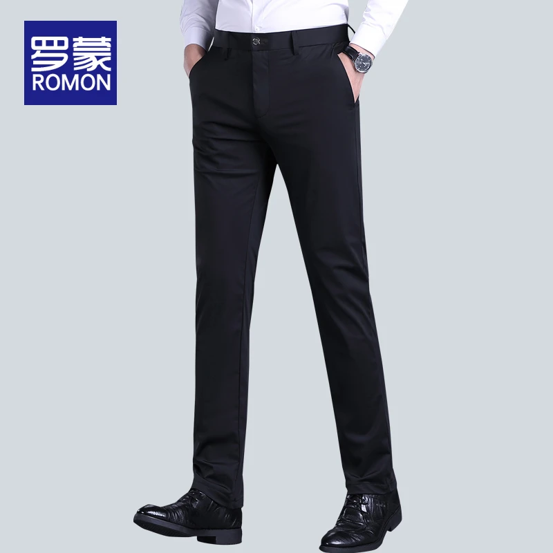 罗蒙秋冬商务休闲裤男款高端男士百搭时尚直筒加绒裤子男弹力男裤