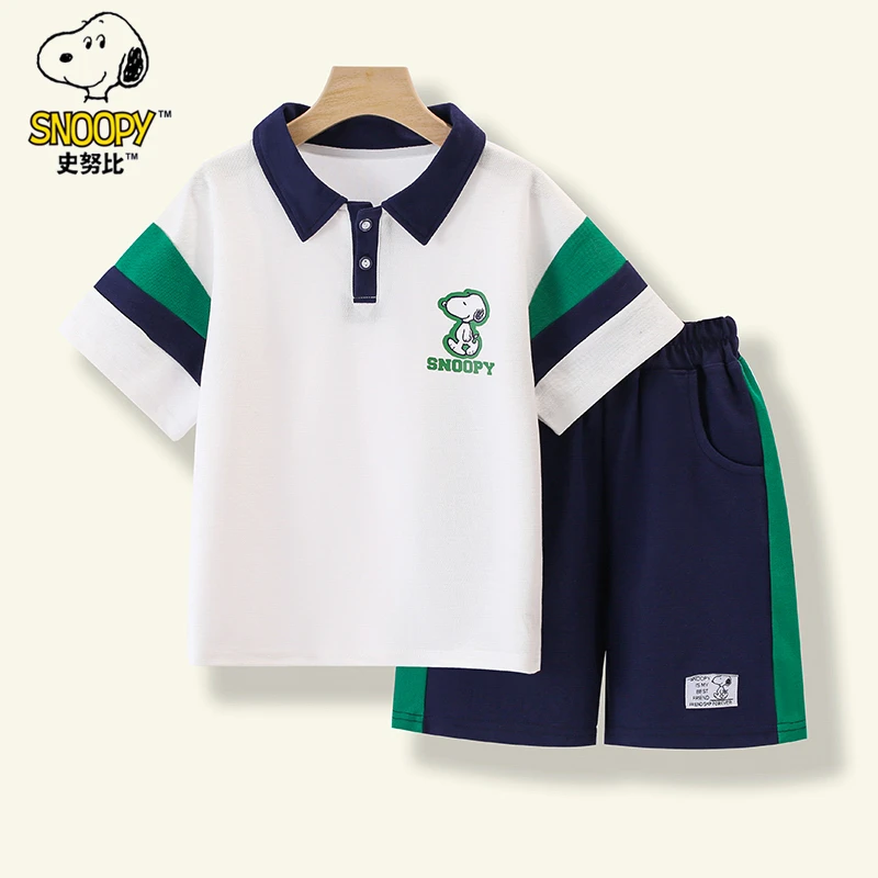 史努比儿童校园风男童夏季时尚短袖翻领套装女童