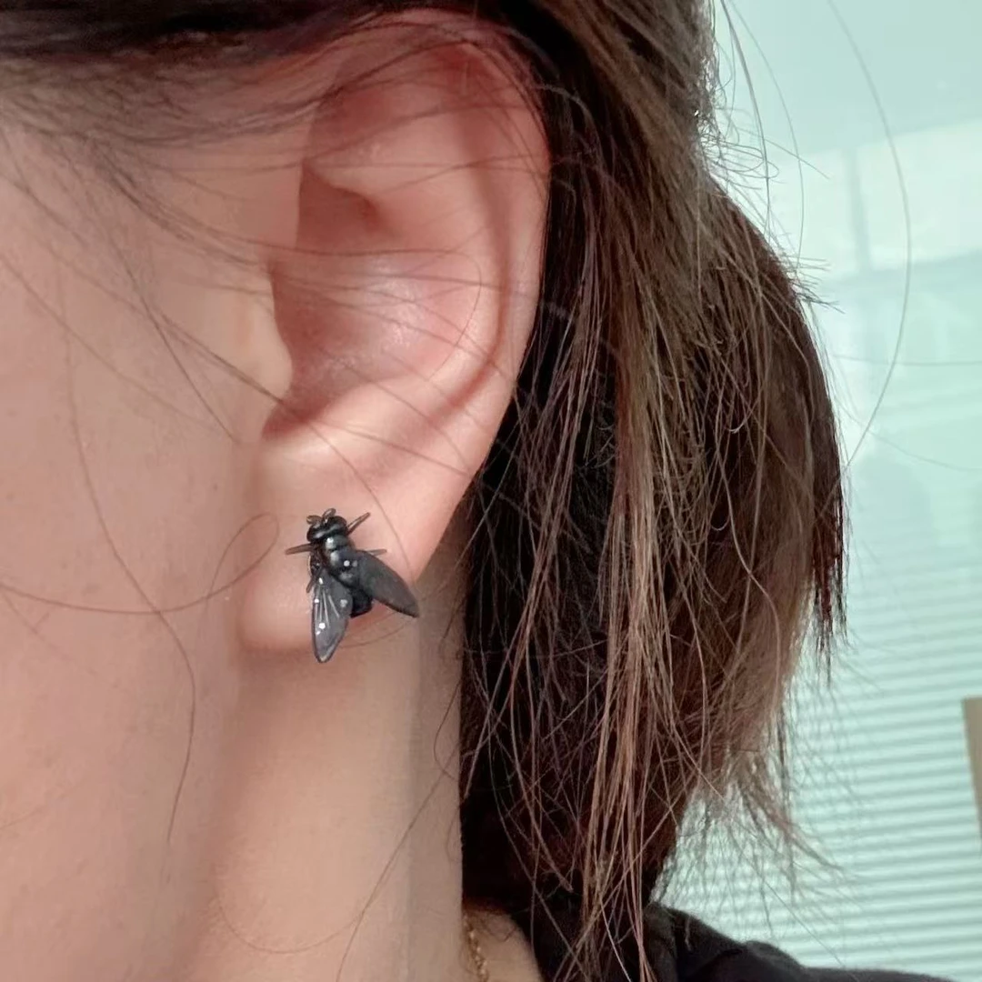 仿真苍蝇耳钉个性潮流卡通时尚小众设计朋克昆虫耳环耳饰