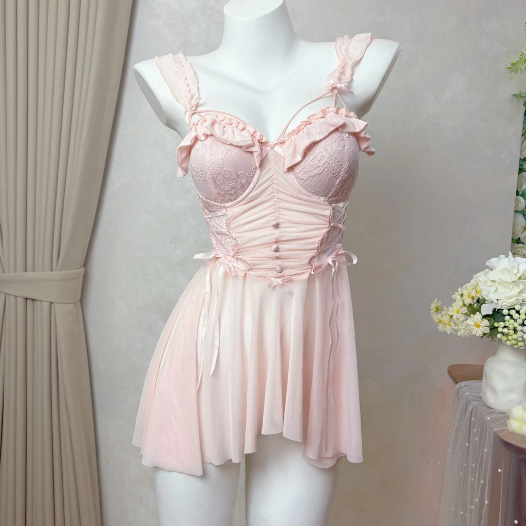 【小美推荐】80-200性感吊带纯欲显瘦聚拢胸衣睡裙吊带女夏大码钢圈