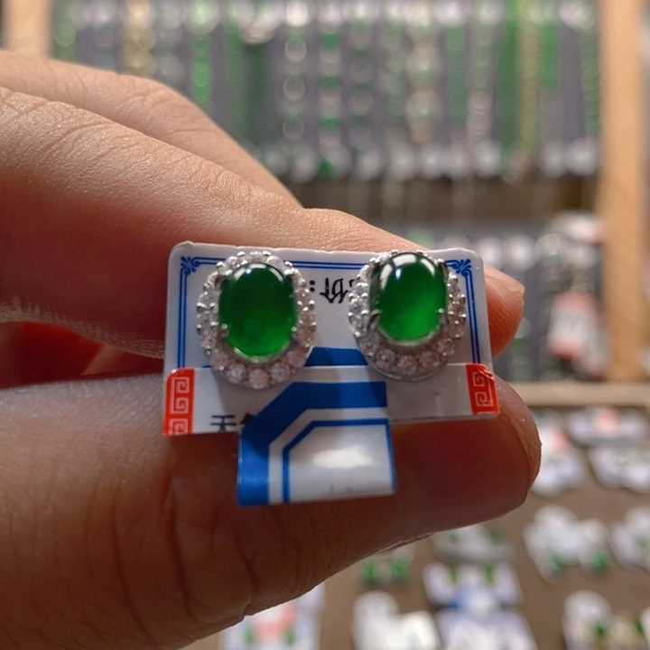 翡翠银S925镶嵌颈饰翡翠耳钉