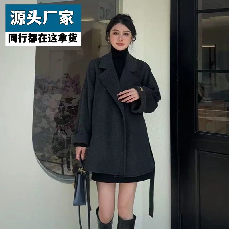 梵乐芬反季短款新款双面绒大衣女韩版显瘦小个子毛呢外套时尚百搭