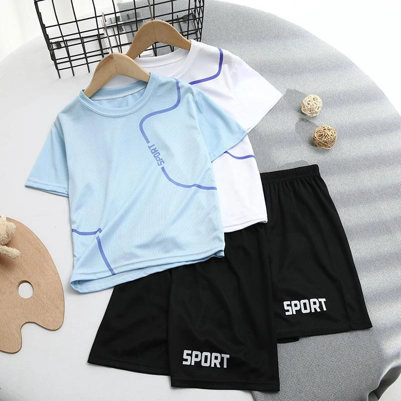 男童速干套装2025夏季新款短袖短裤儿童冰丝运动服休