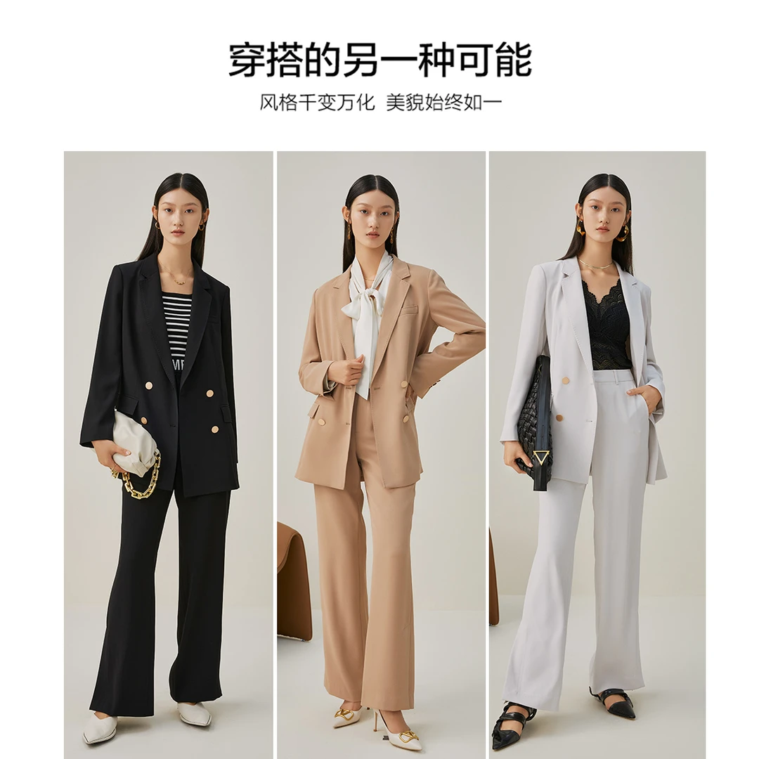 【周周专属】曼德诗通勤商务直筒裤阔腿裤女长裤垂感D130029
