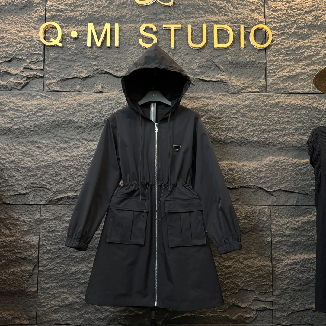 2025新款连帽风衣长裙气质风衣裙25010