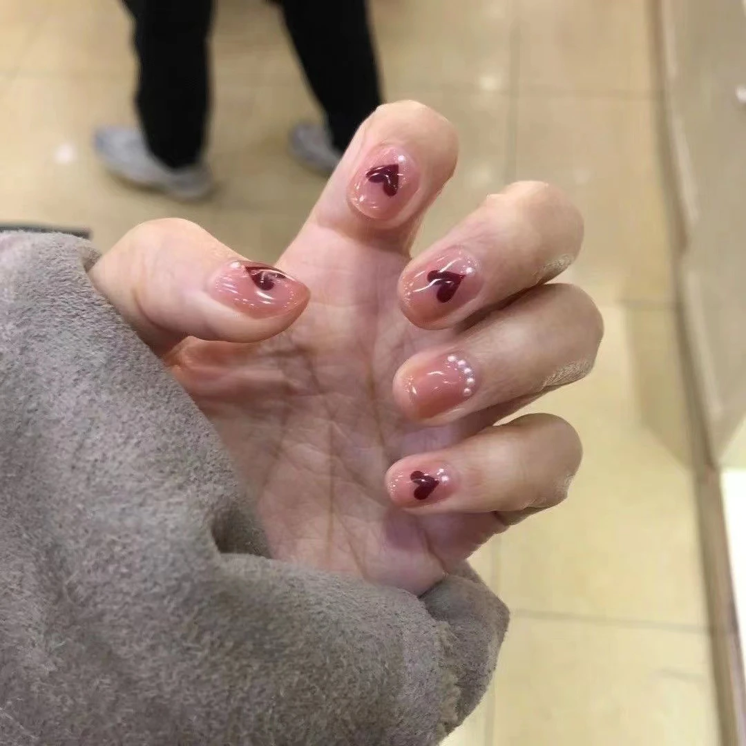 纯手工光疗美甲片小红书同款桃心少女防水穿戴甲假指甲短款