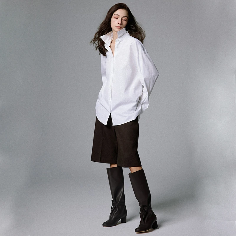 2025秋冬新品真皮匠心手工制作女士优雅百搭长筒系带靴