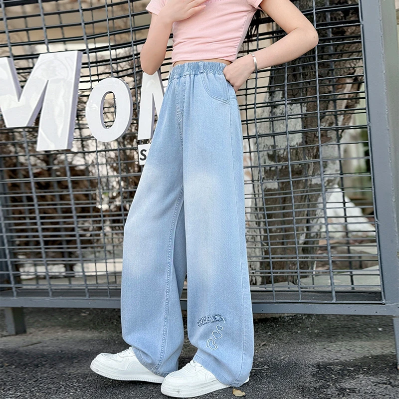 女童牛仔裤2025夏季新款儿童韩版洋气直筒阔腿裤中大童休闲长裤子