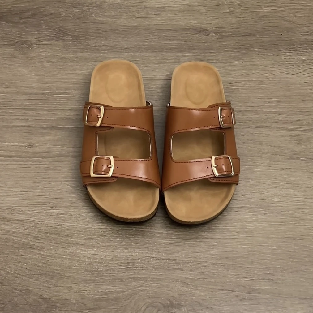 Dannyfrey小众设计感双排扣勃肯鞋女外穿休闲风软木一字拖鞋2.5CM