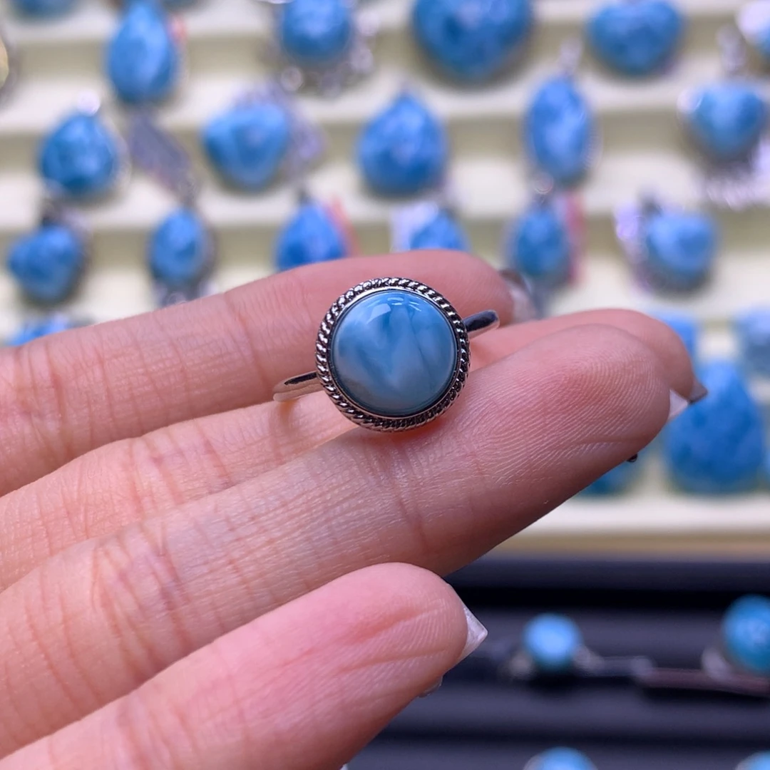 针钠钙石（海纹石）银S925镶嵌戒指蛋面