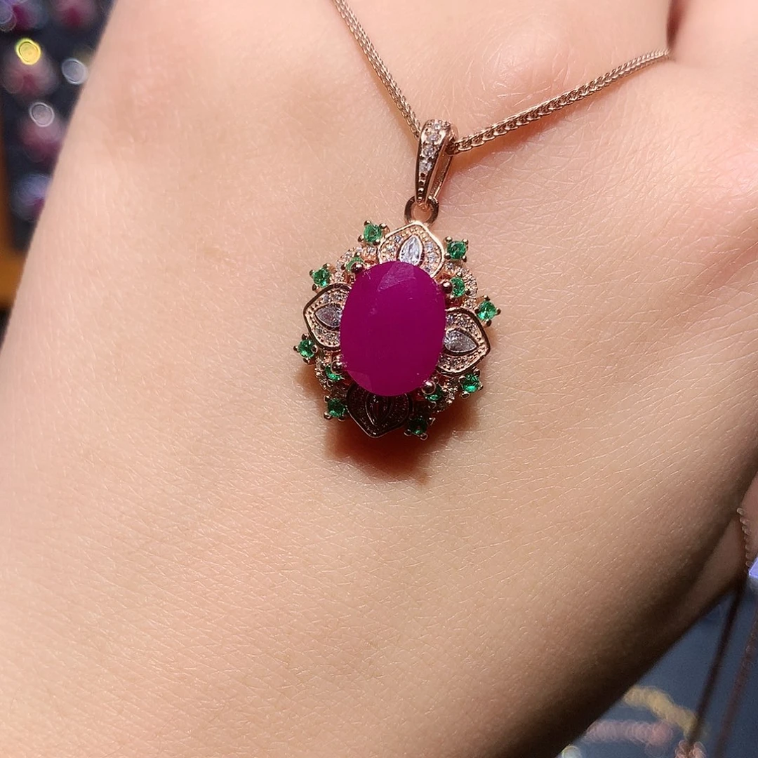 吊坠(赠链)银S925镶嵌红宝石