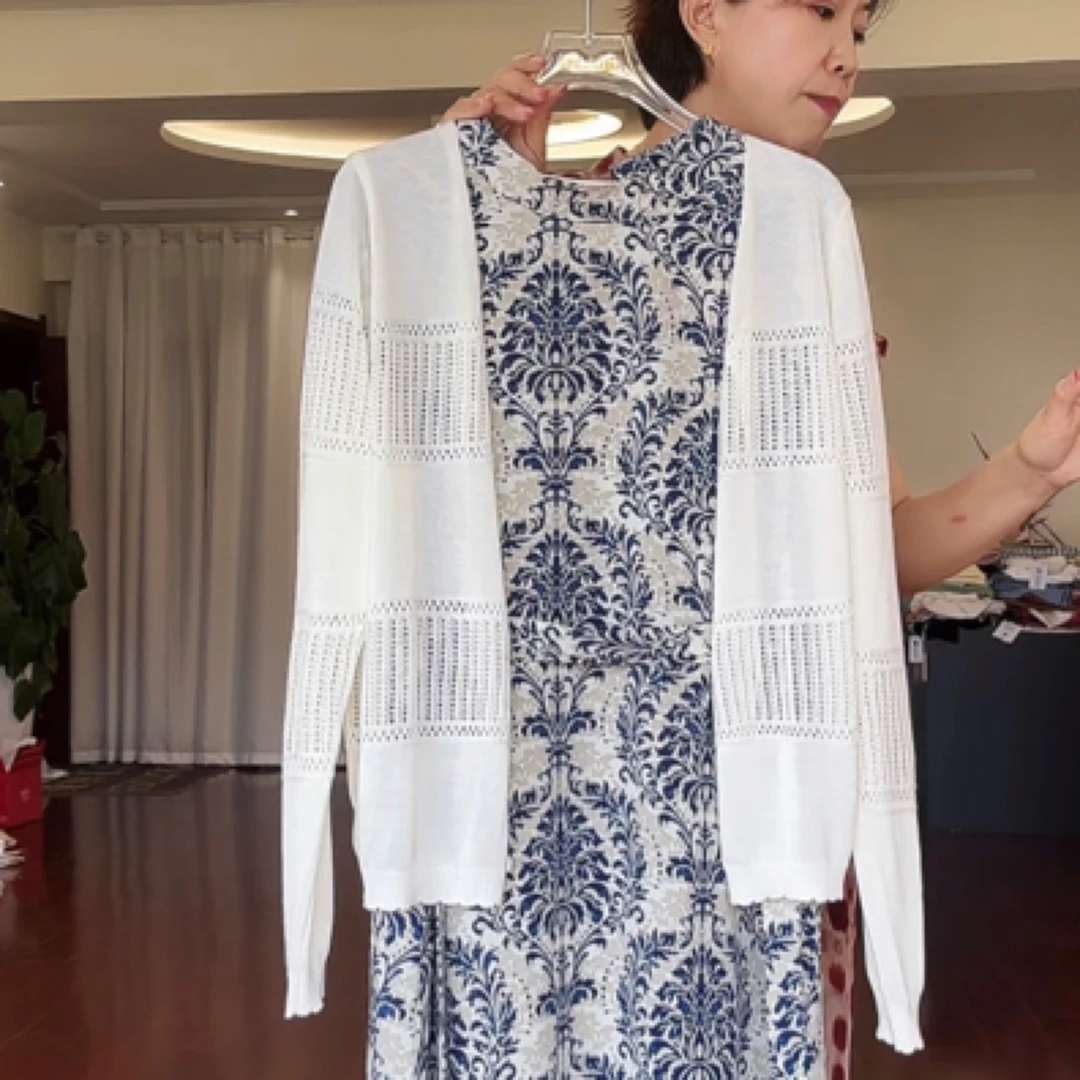 【葛行长定制】简约100莱赛尔天丝长袖V领针织衫镂空柔软上衣NSY268