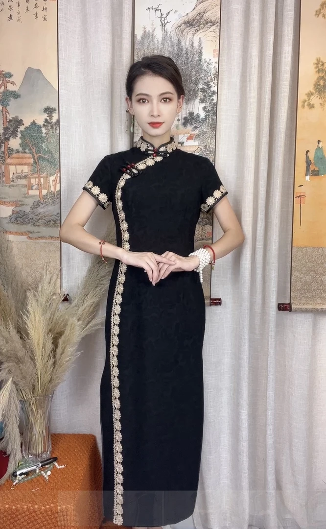 雅木  冰洛  经典提花棉日常旗袍（衣长125cm左右）