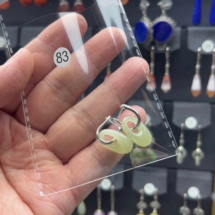 和田玉银S925镶嵌耳饰转*