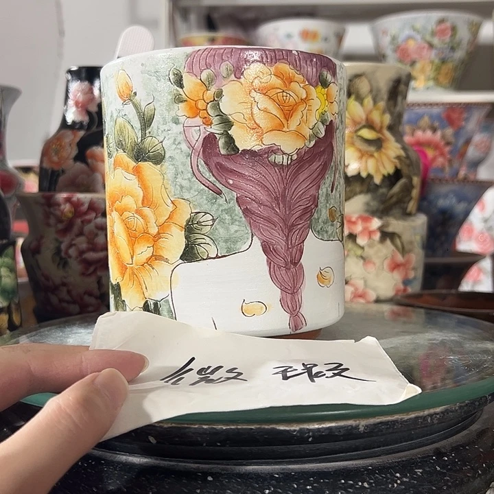 景德镇幸运花盆手绘韩式花盆