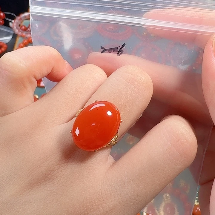 南红玛瑙银S925镶嵌戒指