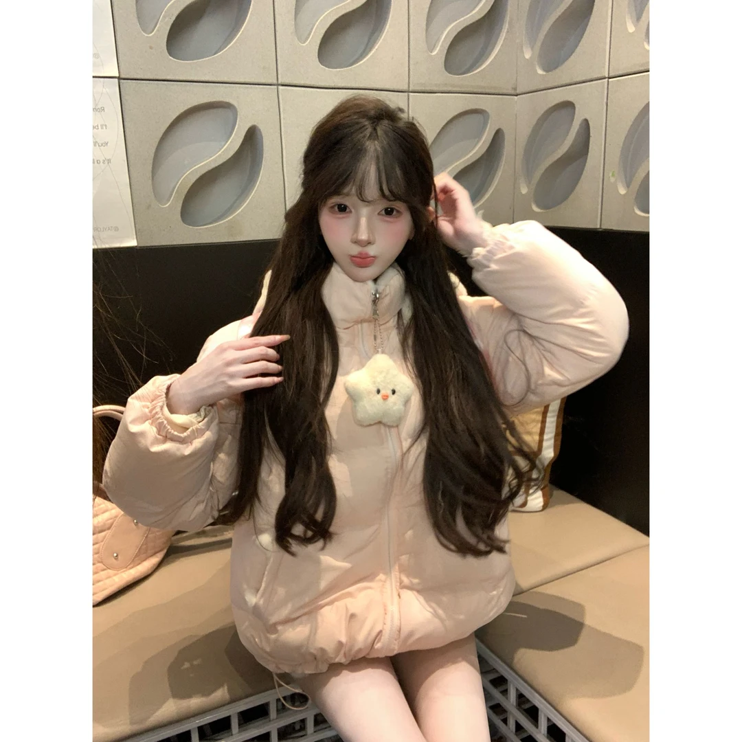 瑞茜·威瑟斯 夹心面包 冬季新款可爱风双面穿加绒棉衣外套R6988H