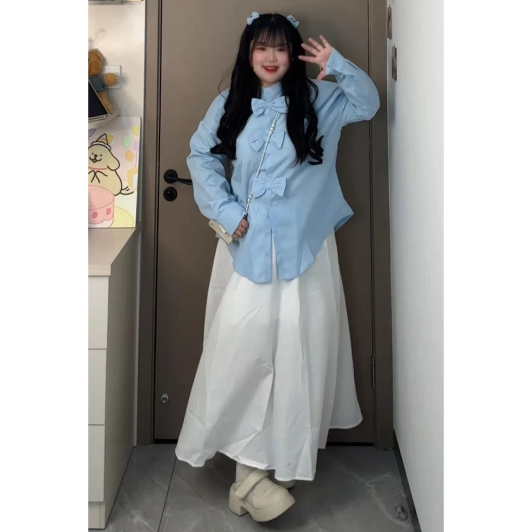 韩系宽松百搭蝴蝶结长袖衬衫套装7002