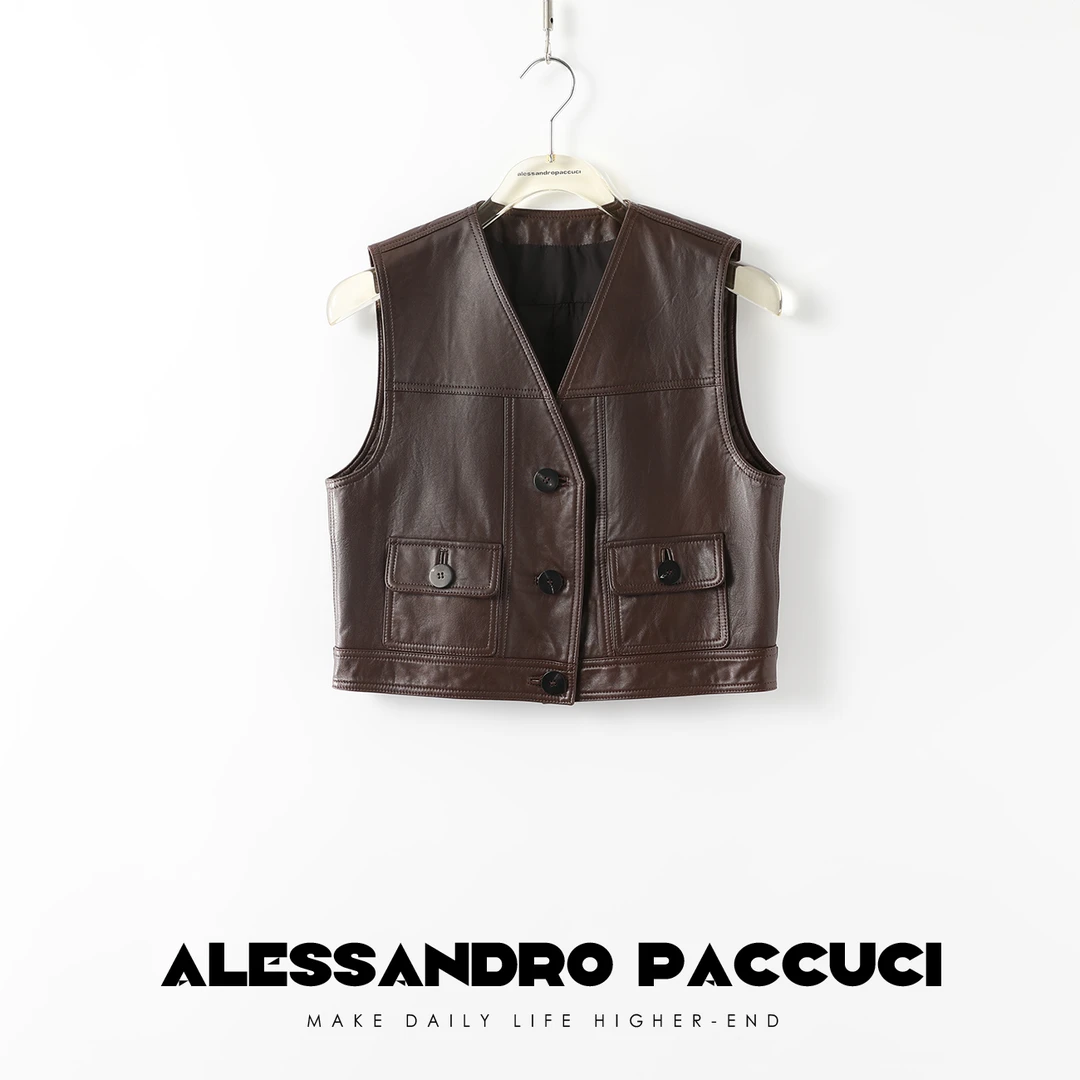 【孤品不退换】洛哥24131X 山羊皮 质感细腻 率性直角肩皮衣马甲