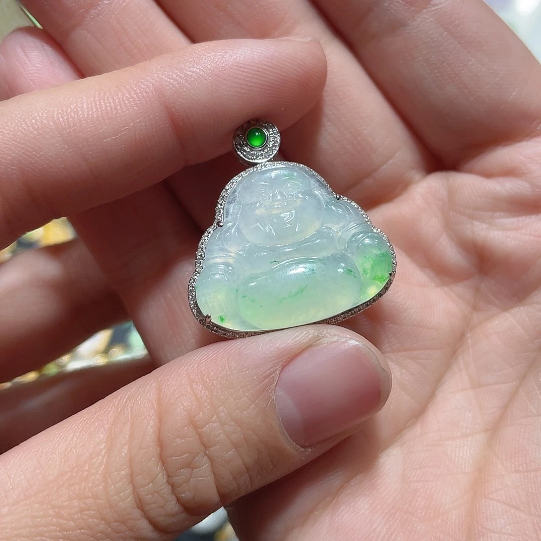 翡翠颈饰18K金镶嵌天然翡翠18kA货