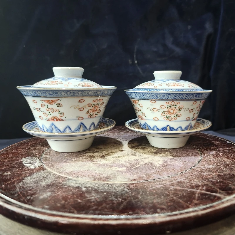 【福利品】景德镇加彩青花玲珑三才盖碗鹤芯花芯厂瓷陶瓷杯瓷器收藏