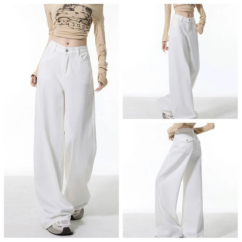 【现货运费险】夏季新款高腰显瘦白色阔腿牛仔裤女2025薄款