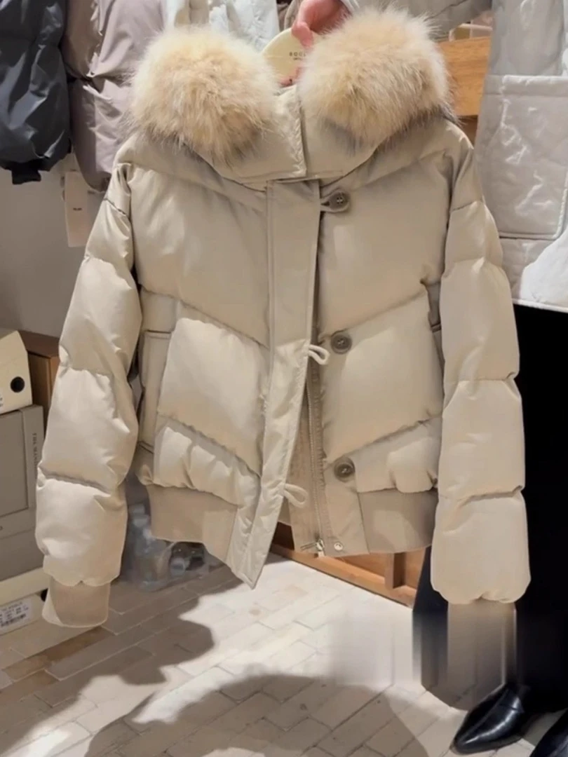 大毛领短款连帽设计感女装冬季2025新款小个子保暖面包服棉服外套