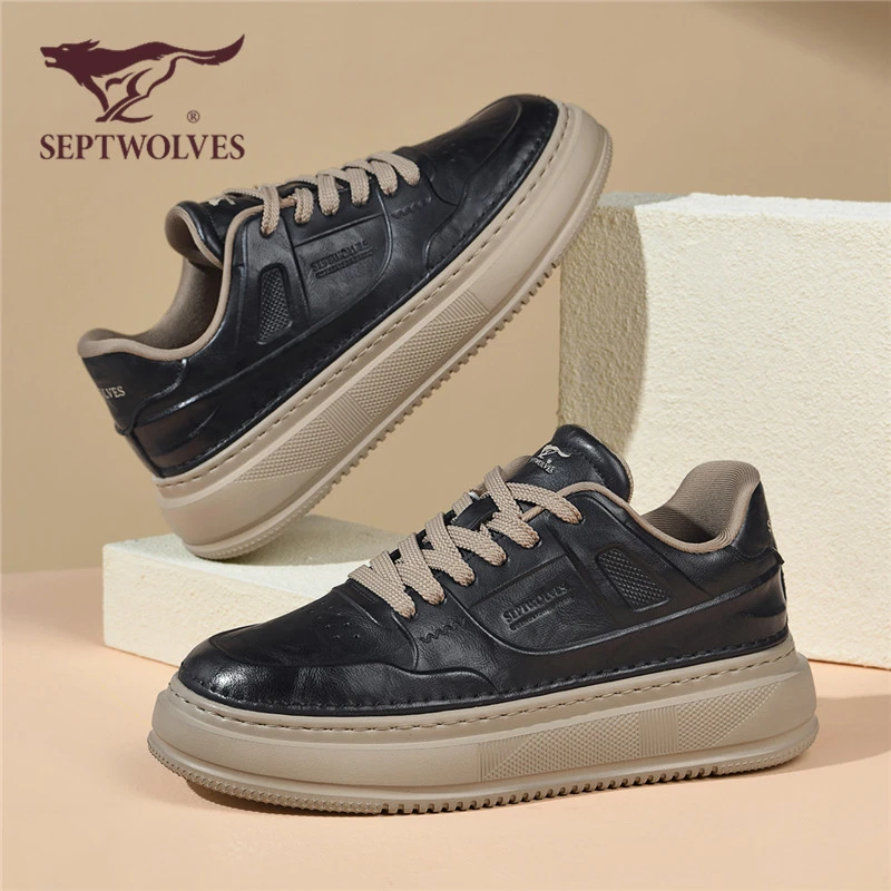 七匹狼男鞋秋冬季复古潮流男士休闲简约加绒厚底韩版防水增高板鞋